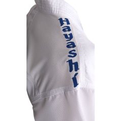   Karate ruha, Hayashi, WKF, Premium Kumite, fehér és színes hímzéssel, Fehér-kék szín, 185 cm méret