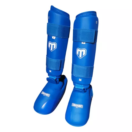 Karate Lábszárvédő lábfejes, Saman, Competition 40, kék, S