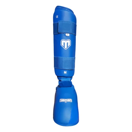 Karate Lábszárvédő lábfejes, Saman, Competition 40, kék, M
