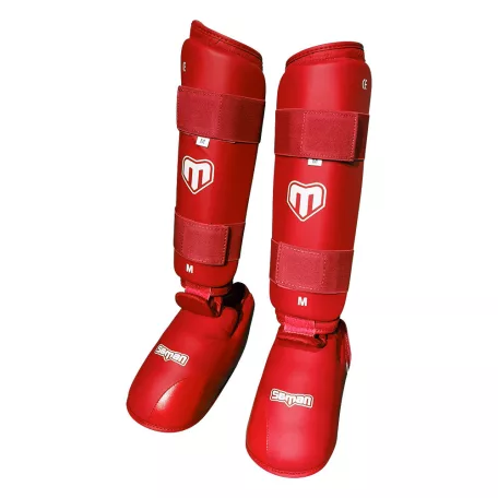 Karate Lábszárvédő lábfejes, Saman, Competition 40, piros, M