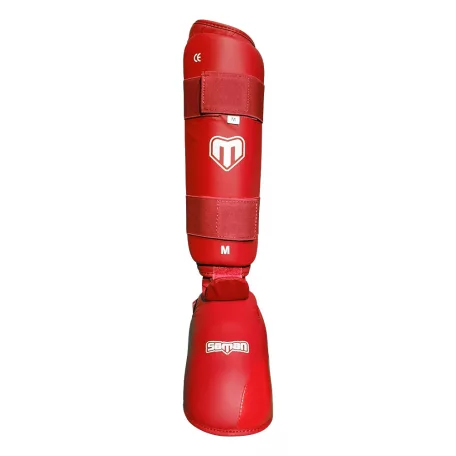 Karate Lábszárvédő lábfejes, Saman, Competition 40, piros, XL