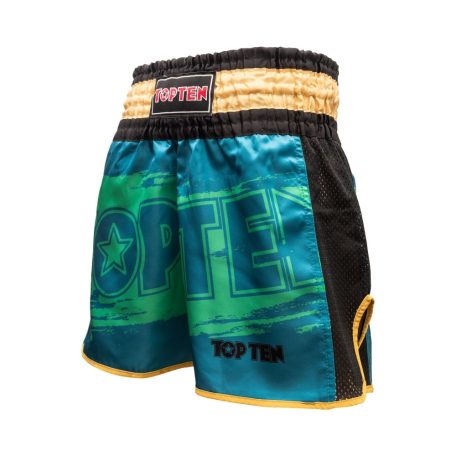 Kick-box rövidnadrág, Top Ten, Power Ink, Zöld-arany szín, XS méret