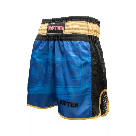 Kick-box rövidnadrág, Top Ten, Power Ink, Kék-arany szín, XL méret