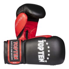   Boxkesztyű, Top Ten, Pro, bőr-műbőr borítás, fekete-piros, 10 oz