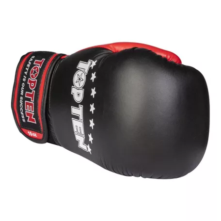Boxkesztyű, Top Ten, Pro, bőr-műbőr borítás, fekete-piros, 16 oz