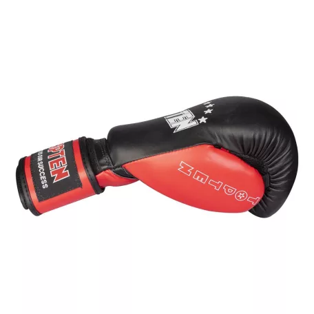 Boxkesztyű, Top Ten, Pro, bőr-műbőr borítás, fekete-piros, 16 oz