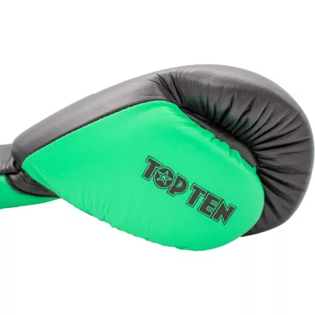 Boxing gloves, Top Ten, Profi, with laces, leather, Fekete-zöld szín, 12 oz méret