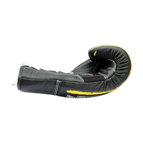 Boxkesztyű, Top Ten Round Up, bőr, fűzős, Fekete-citromsárga, 18 oz