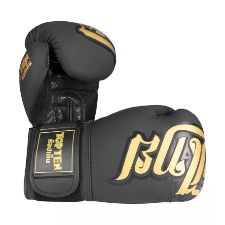 Boxkesztyű, bőr, Top Ten, Nong Han, Fekete-arany, 14 oz