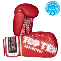   Boxkesztyű, Top Ten, Superfight 3000 WAKO Kick-box, Piros, 10 oz