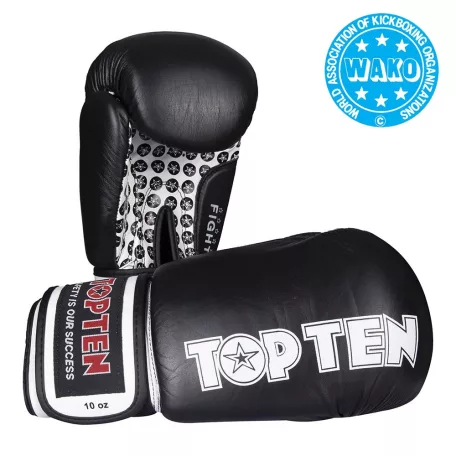 Boxkesztyű, Top Ten, Fight, WAKO, Fekete, 16 oz