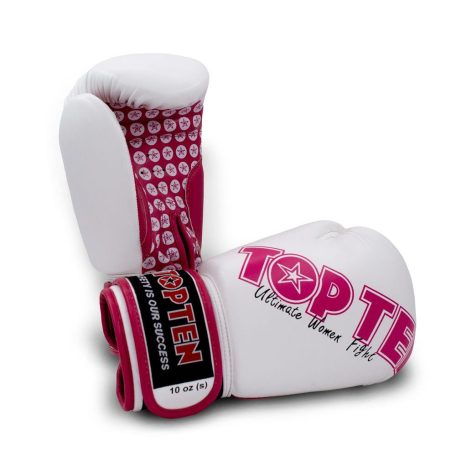 Boxkesztyű, Top Ten, Ultimate Women Fight, műbőr, Fehér-pink, 10 oz