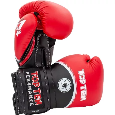 Boxkesztyű, Top Ten, 4select Nubuk, műbőr, Fekete-piros, 10 oz
