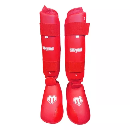 Karate Lábszárvédő lábfejes, Saman, piros, L