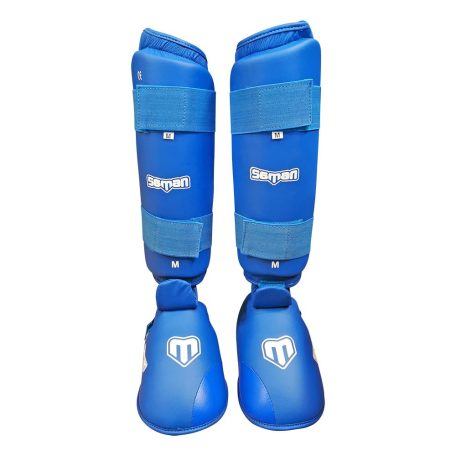 Karate Lábszárvédő lábfejes, Saman, kék, XS