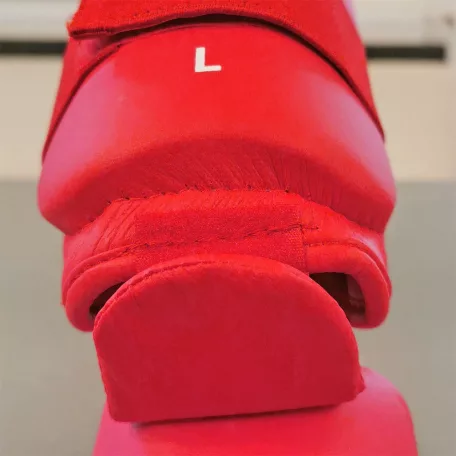 Karate Lábszárvédő lábfejes, Saman, piros, XS