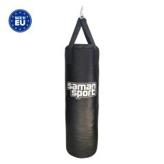   Boxzsák, Samansport Slim, műbőr, fekete, hevederrel, 100x30 cm méret