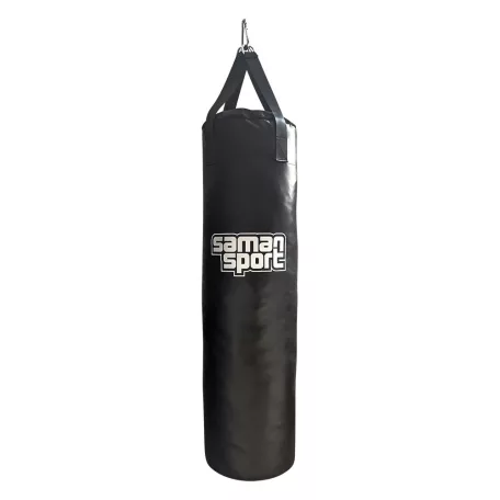 Boxzsák, Samansport Slim, műbőr, fekete, hevederrel, 100x30 cm méret