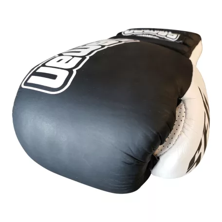Boxing gloves, Saman, SFG, leather, with laces, Black-white, 12oz