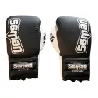 Boxing gloves, Saman, SFG, leather, with laces, Black-white, 14oz