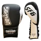 Boxing gloves, Saman, SFG, leather, with laces, Black-white, 16oz