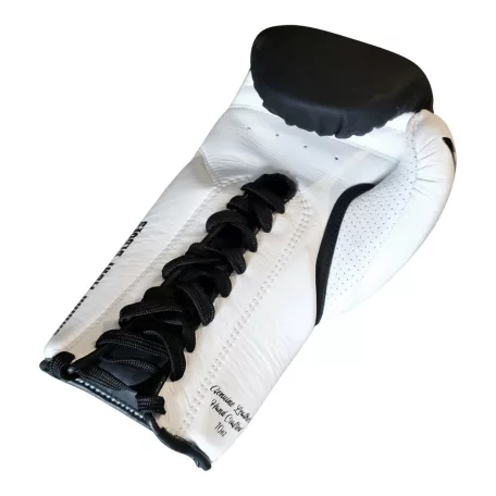 Boxing gloves, Saman, SFG, leather, with laces, Black-white, 16oz