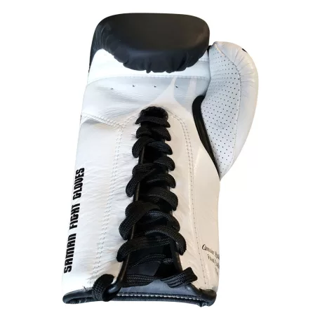 Boxing gloves, Saman, SFG, leather, with laces, Black-white, 16oz