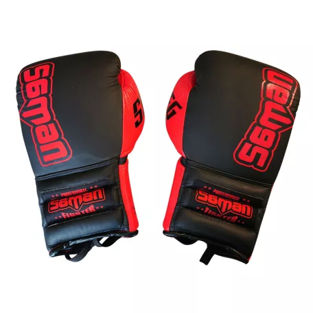 Boxing gloves, Saman, SFG, leather, with laces, Black-red, 10oz