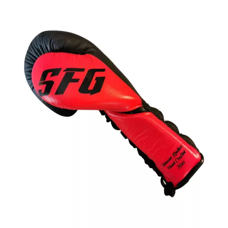 Boxing gloves, Saman, SFG, leather, with laces, Black-red, 10oz