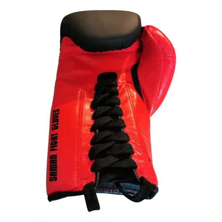 Boxing gloves, Saman, SFG, leather, with laces, Black-red, 10oz