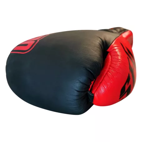 Boxing gloves, Saman, SFG, leather, with laces, Black-red, 12oz