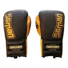 Boxing gloves, Saman, SFG, leather, with laces, Black-gold, 12oz