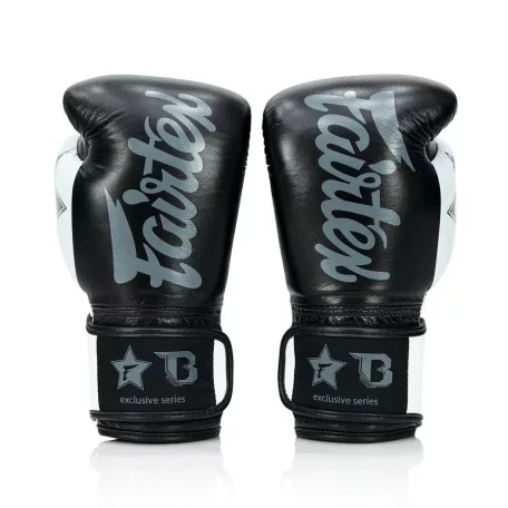 Boxkesztyű, Fairtex, FXB, bőr, fekete/fehér, 10 oz
