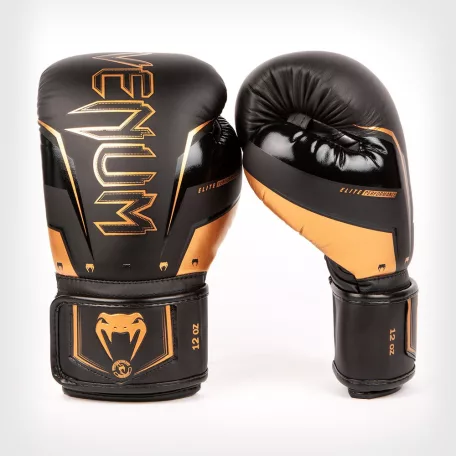 Boxkesztyű, Venum, Elite Evo, fekete/bronz, 10 oz