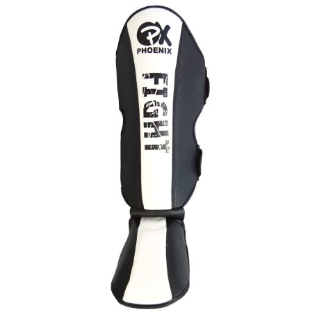 Thai box lábfejes lábszárvédő, Phoenix, Fight II, műbőr, fekete-fehér, M