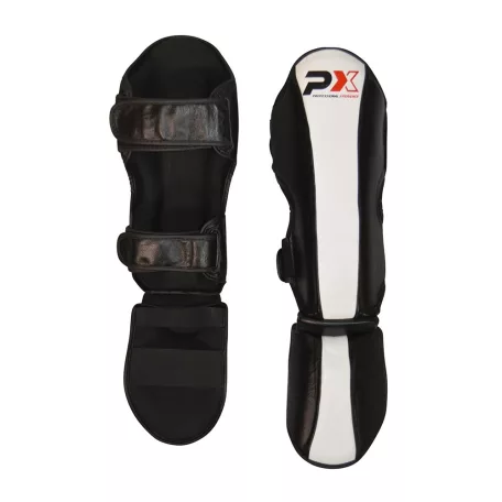 Thai box lábfejes lábszárvédő, Phoenix, Fight, bőr, fekete-fehér, XL