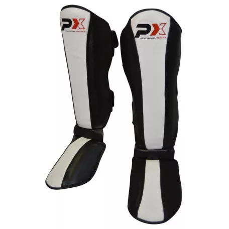 Thai box lábfejes lábszárvédő, Phoenix, Fight, bőr, fekete-fehér, XXL